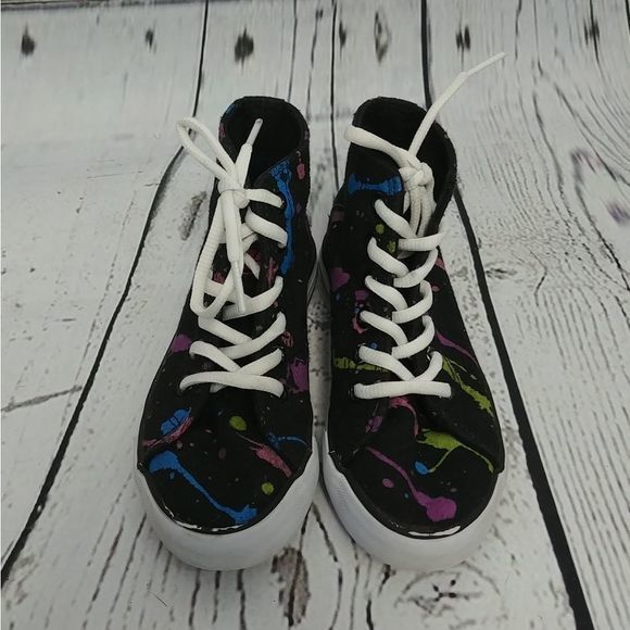 Gotta Flurt Black Paint Splatter High Top Sneakers - Picture 2 of 10